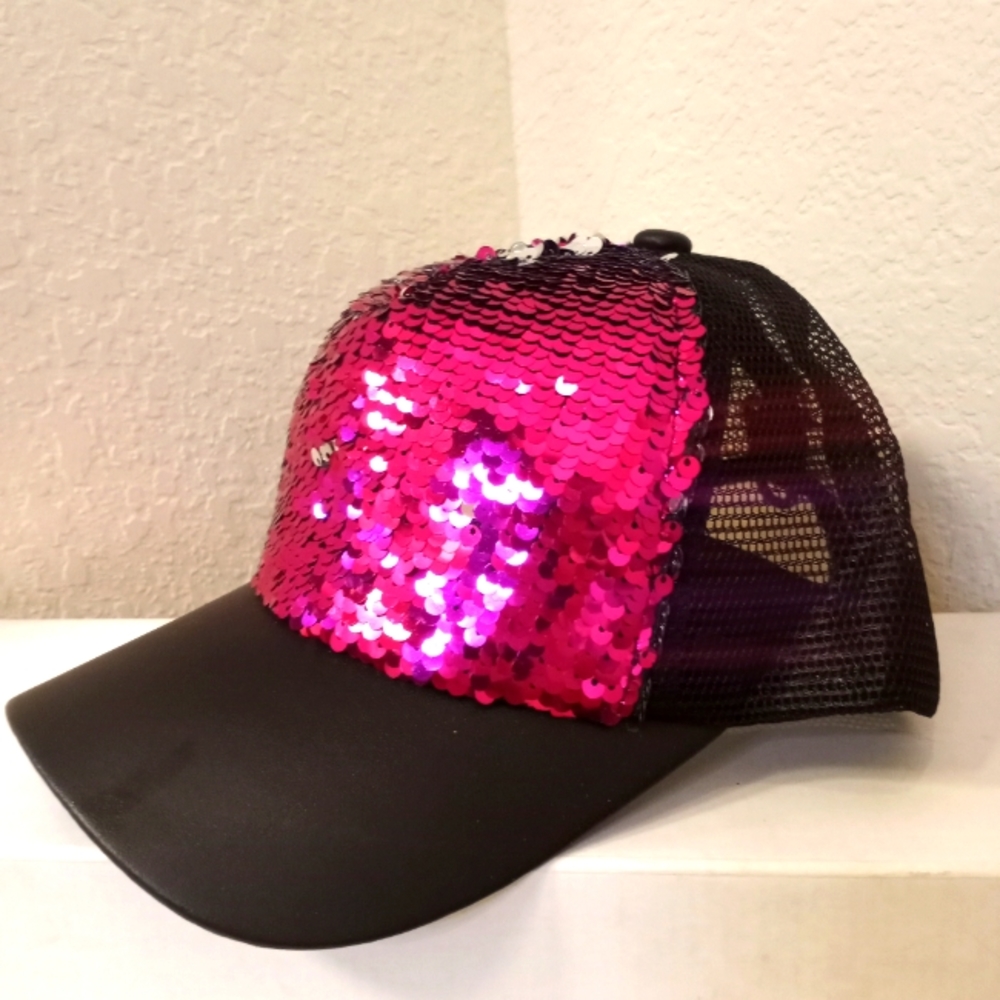 Pink Reversible Sequins Snapback Baseball Cap - Picture 4 of 6